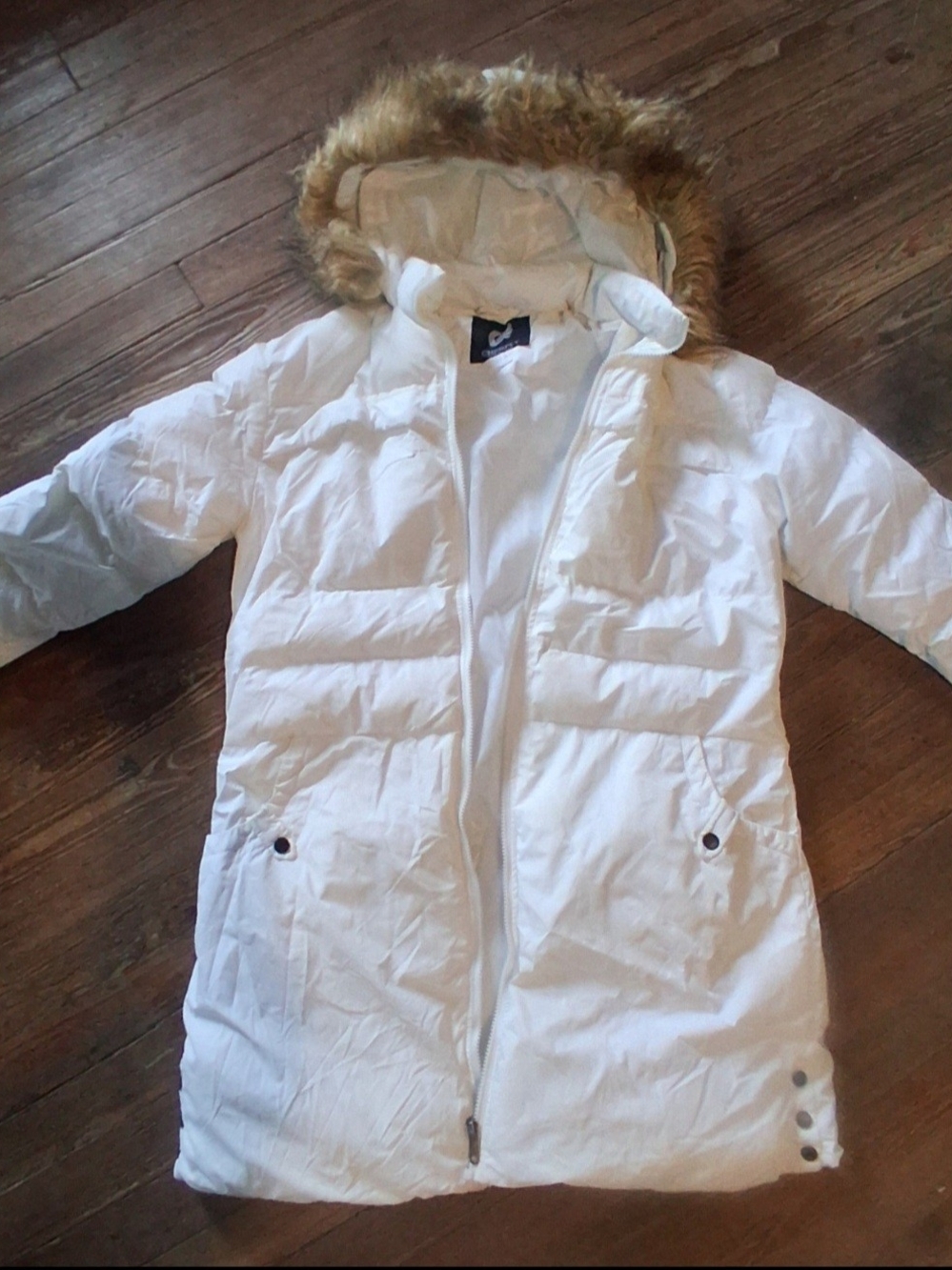 Kids White Puffer Coat with Faux Fur Hood